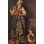 SALVATORE BALSAMO (Napoli 1894 - 1922) OLIO su tavola "Contadina con gallina", firmato in basso a