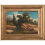 PITTORE DEL XIX SECOLO OLIO su tela "Paesaggio" - 1880, firmato in basso a destra. Misure: cm 31 x