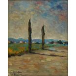 F. AMATO OLIO su tavola "Strada di campagna" - 1958, firmato in basso a sinistra. Misure: cm 36 x