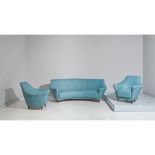 ICO PARISI Prod. Ariberto Colombo, Cantù 1950 Iconico divano curvo e coppia di poltrone disegnate da