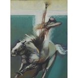 ALDO VALTOLIN (Treviso 1892 - Milano 1918) OLIO su tela "Figura con cavalli", firmato in basso a