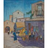 ALFONSO AMORELLI (Sambuca Zabut (AG) 1898 - Palermo 1969) TEMPERA su carta "Scorcio di paese con