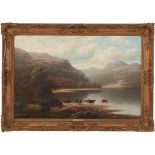 WILLIAM MELLOR (1851 - 1931) OLIO su tela "Paesaggio montano con lago ed armenti". Misure: cm 51 x
