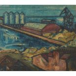 PIERO GAULI (Milano 1916 - 2012) OLIO su tela "Silos a Porto Empedocle" - 1961, firmato in basso a