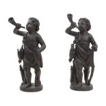 COPPIA SCULTURE in schiuma di gesso raffiguranti "Putti cacciatori". Sicilia fine '800 Misure: h