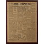 DUE PAGINE del Giornale di Sicilia, datate 1902 entro cornici. XX secolo cm 58x42.