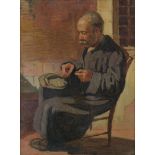 EMANUELE DI GIOVANNI (Catania 1887 - 1979) OLIO su cartone "Anziano in preghiera" - 1911, firmato in