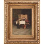 GIUSEPPE BORTIGNONI II (attivo 1883 - 1908) OLIO su tela "Scena dâ€™ interno con uomo che fuma e