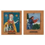 SCUOLA SICILIANA DELLA FINE DELLâ€™ '800 DUE PITTURE su vetro "Cristo" e "Santa Barbara". cm 20x16,5