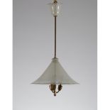 VENINI Produzione italiana anni '50 Lampada da soffitto in vetro a reticello. Alt. cm 80.