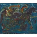 ANGELO DENARO (XX secolo) OLIO su tela "Figura a cavallo" - 1971 firmato in basso a destra. cm