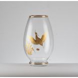 FRATELLI FERRO MURANO Vaso in vetro soffiato con decoro inciso e decorato in oro 24 kt. Alt. cm 34.