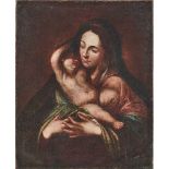 SCUOLA EMILIANA DEL XVIII SECOLO OLIO su tela "Madonna con bambino". cm 81x66.