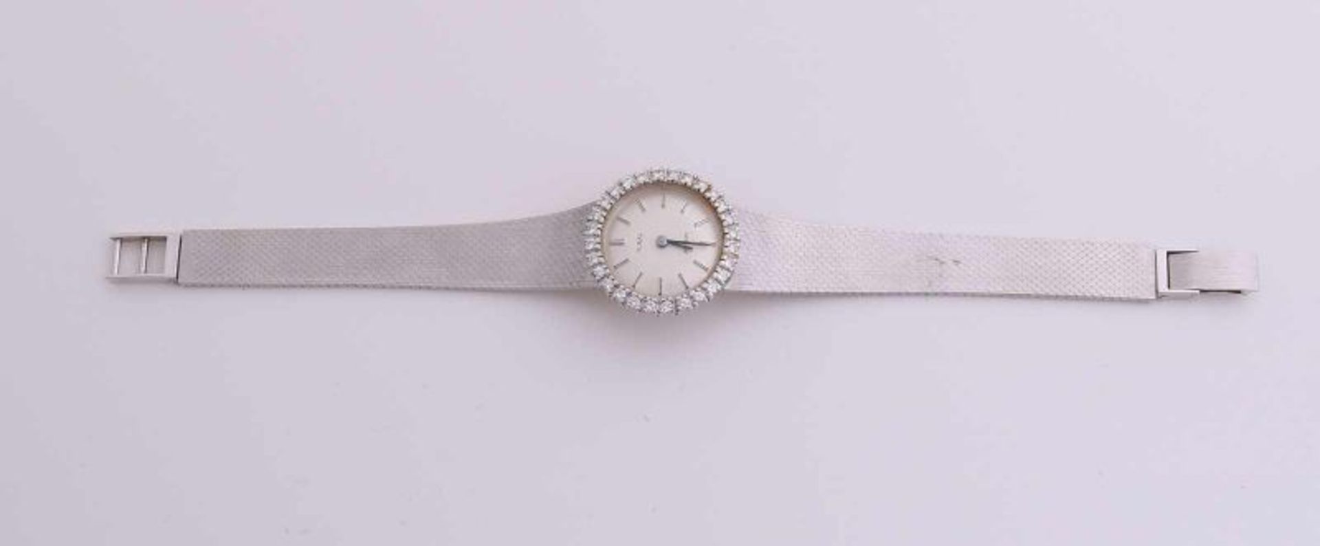 Stunning white gold watch, 585/000, with diamonds. Tusal ladies' wristwatch with a round case, ø - Image 2 of 2