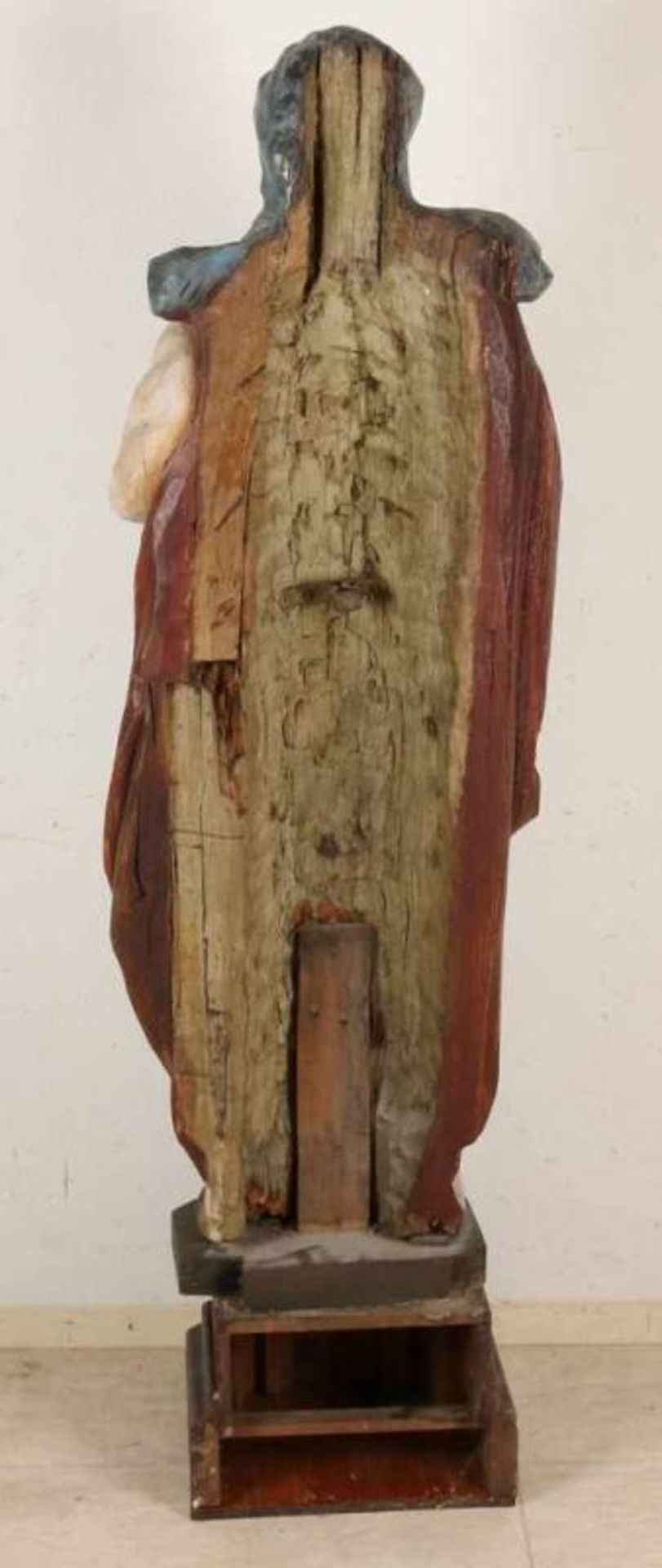 Very large 18th century church wood inserted figure console with polychrome. Partially restored. - Bild 2 aus 2
