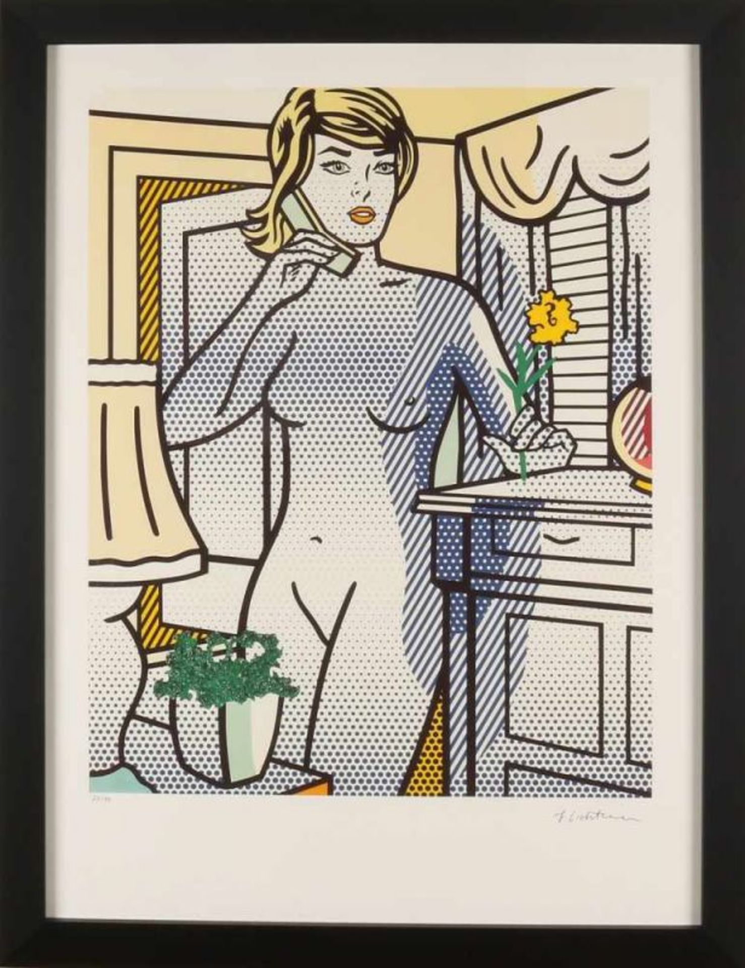 Lichtenstein. Nr. 79/199. Second half 20th century. Naked woman in interior. Lithograph on paper.