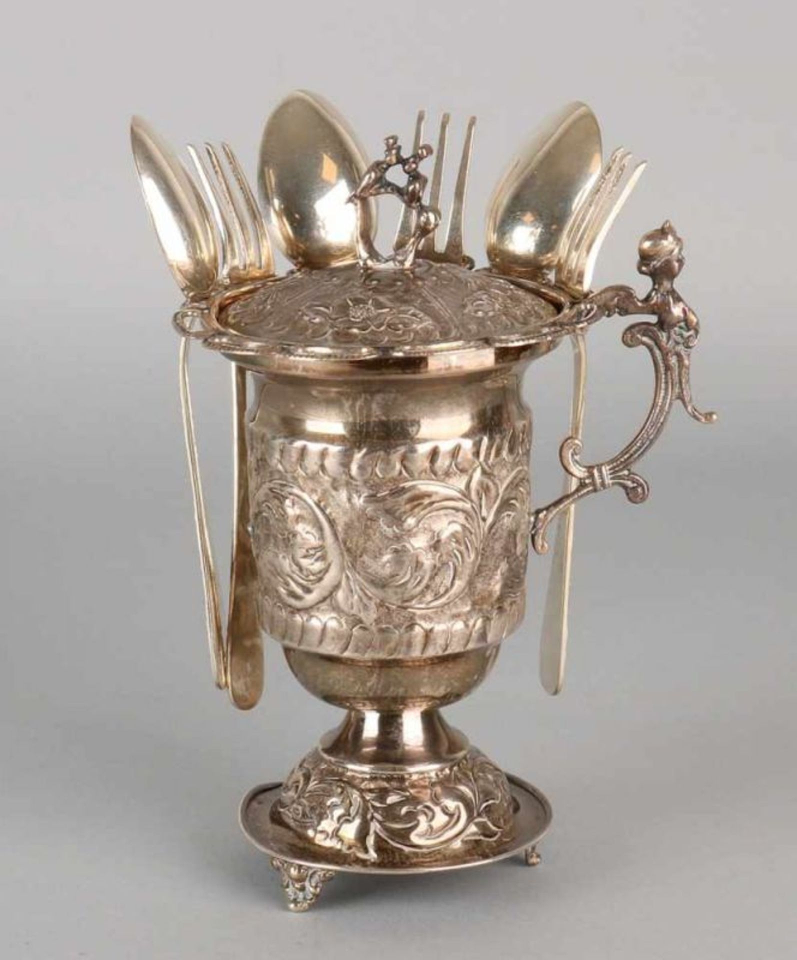 Silver bride jar, 925/000 with 6 spoons and forks 6, 800/000. Beautiful jar on circular base, - Image 2 of 2