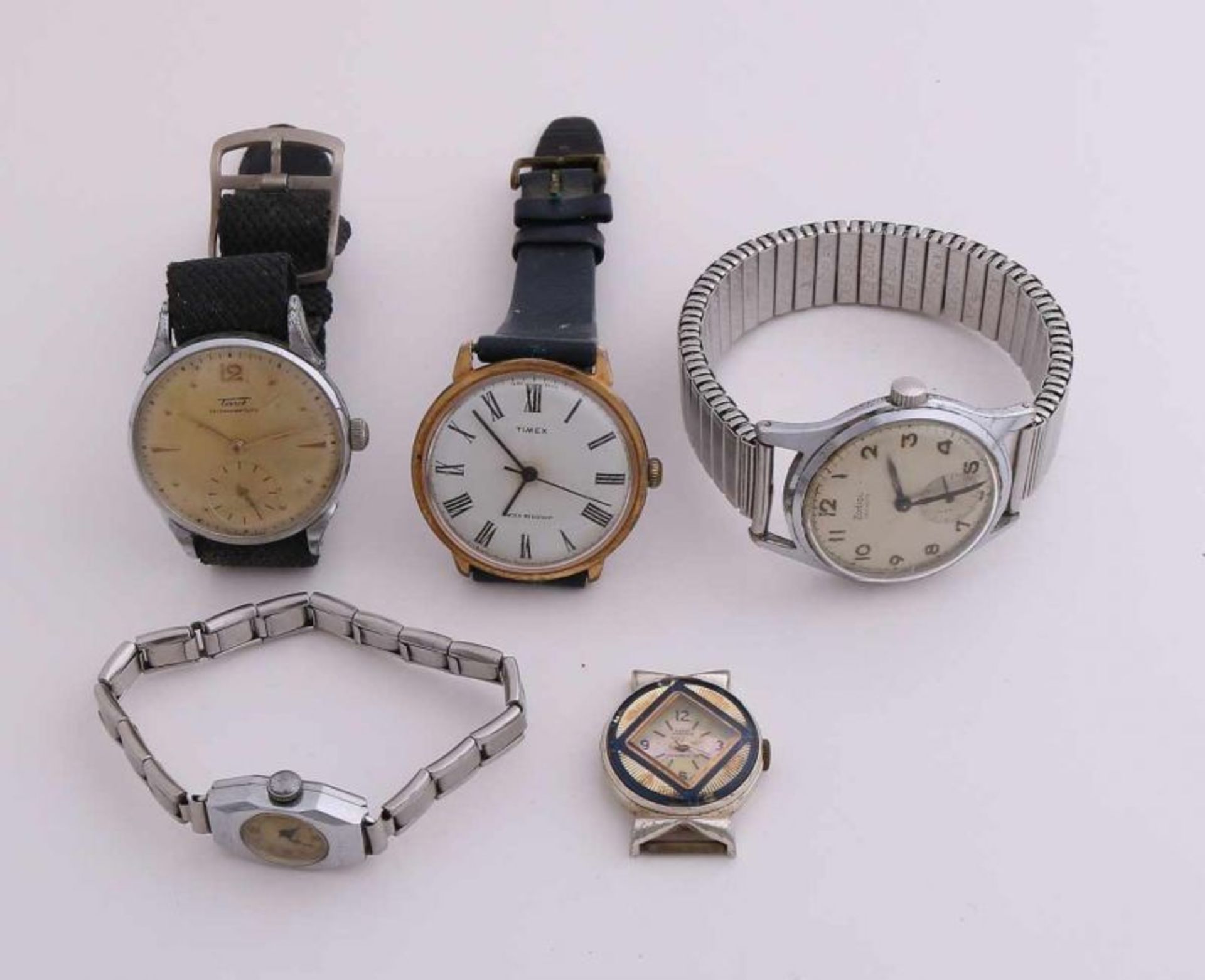 Lot five watches include three watches: Zodiac, Tissot, Timex watches and two ladies Essef and