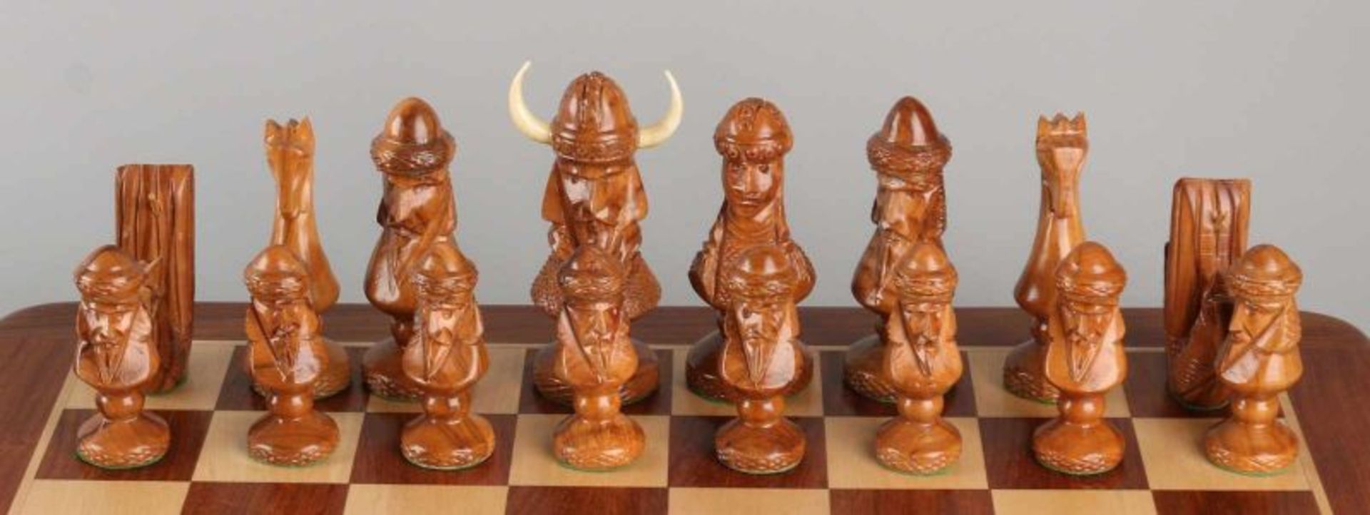 Two carved chess sets. One time set Normans + wooden chessboard. One time set Africa, Madagascar + - Image 5 of 5