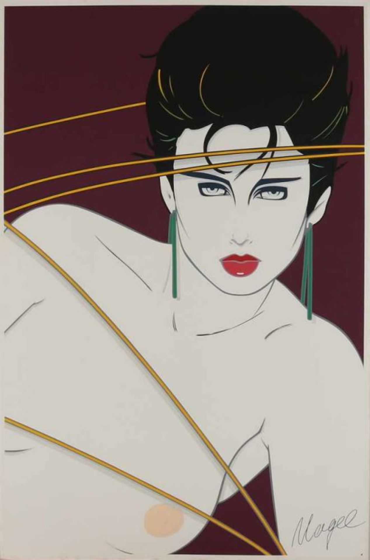 Patrick Nagel. 1945 - 1984 U.S.A. Ladies bust. Lithograph on paper. Dimensions: H 88 x W 58 cm. In
