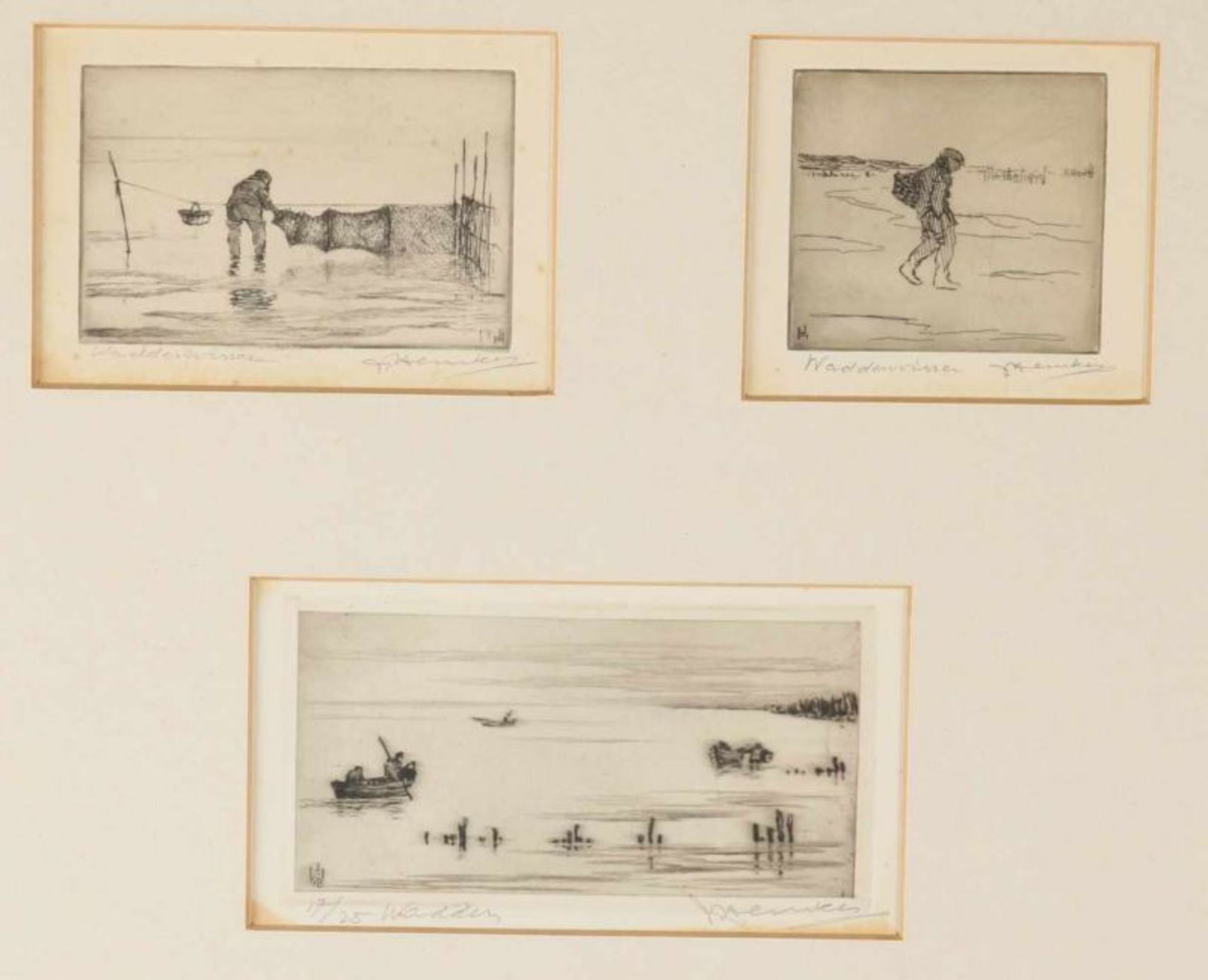 Five etching Johan Hemkes. 1894 - Wadden and dune faces. Etching on paper. Size: 9-15 cm. In good - Image 2 of 3
