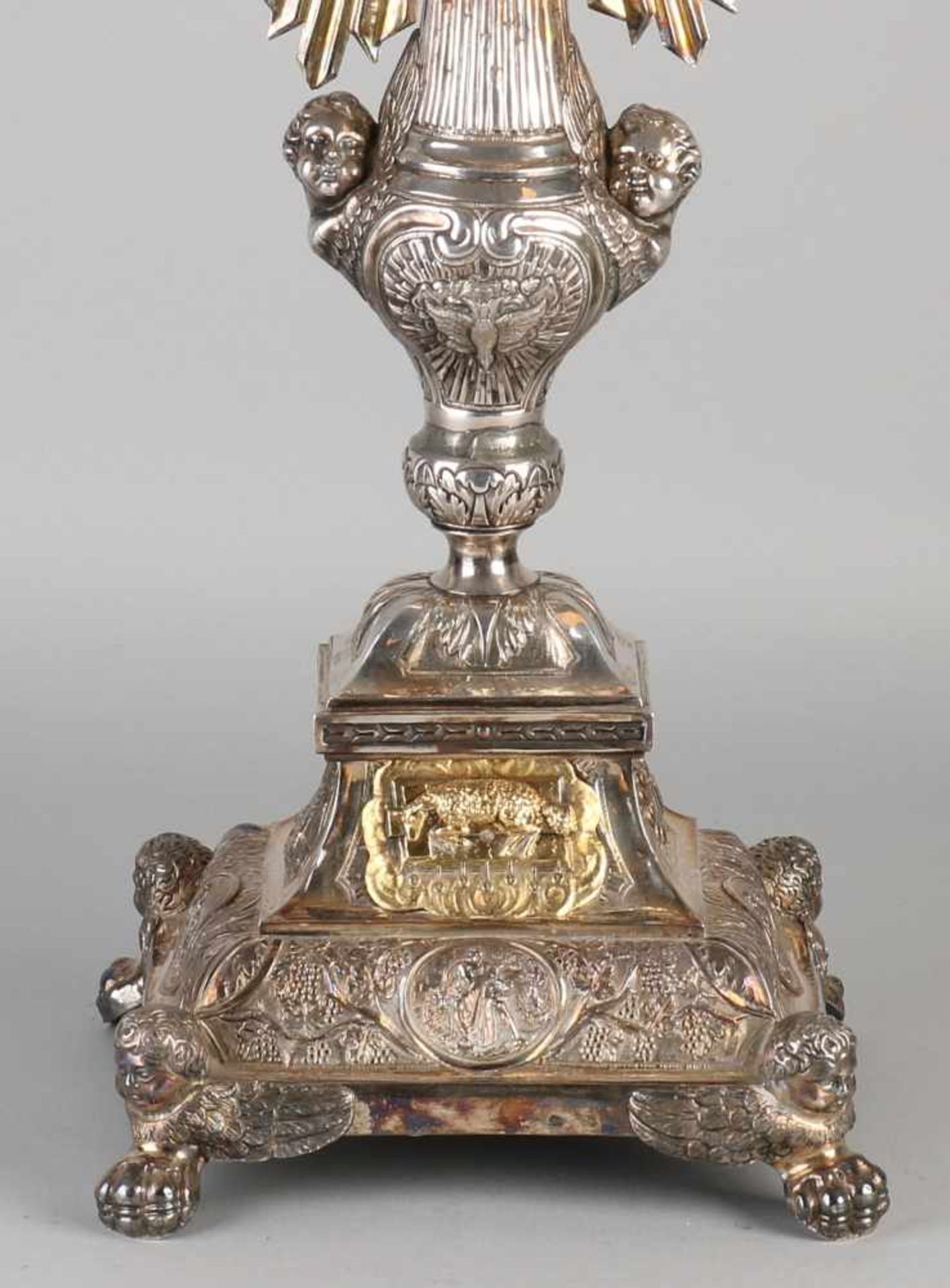 Unique silver monstrance, 950/000, Baroque, decorated with a seeing eye, cherubs, acanthus leaves - Bild 2 aus 3