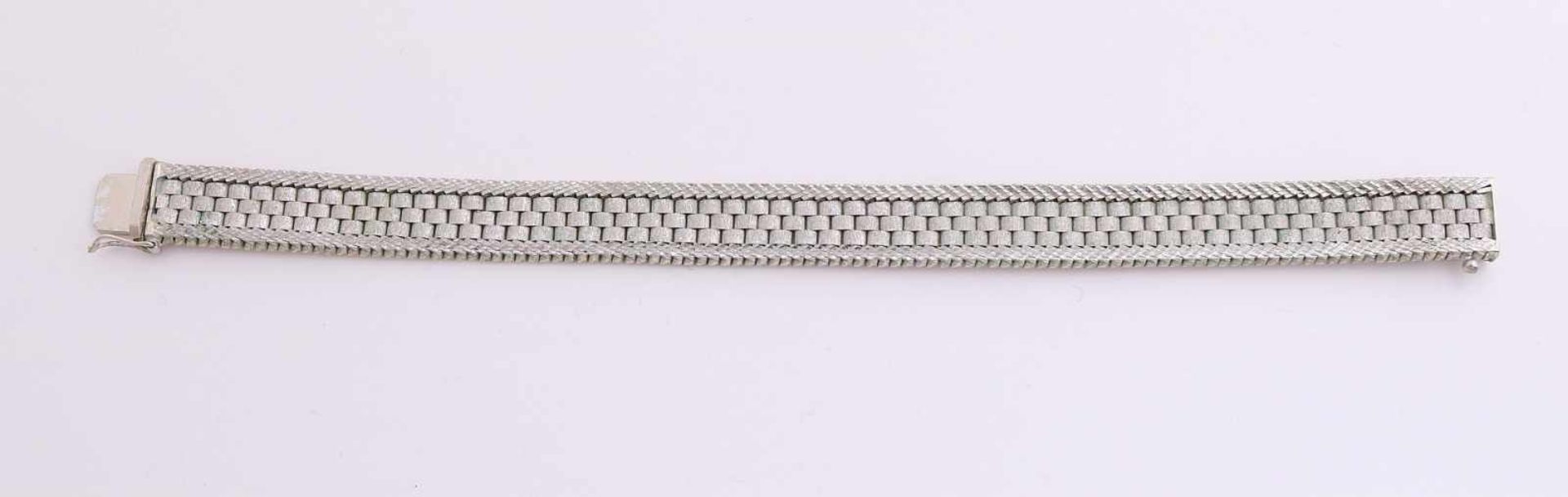 Elegant white gold bracelet, 585/000, broad model with brick links in the center and along the edges - Image 2 of 2