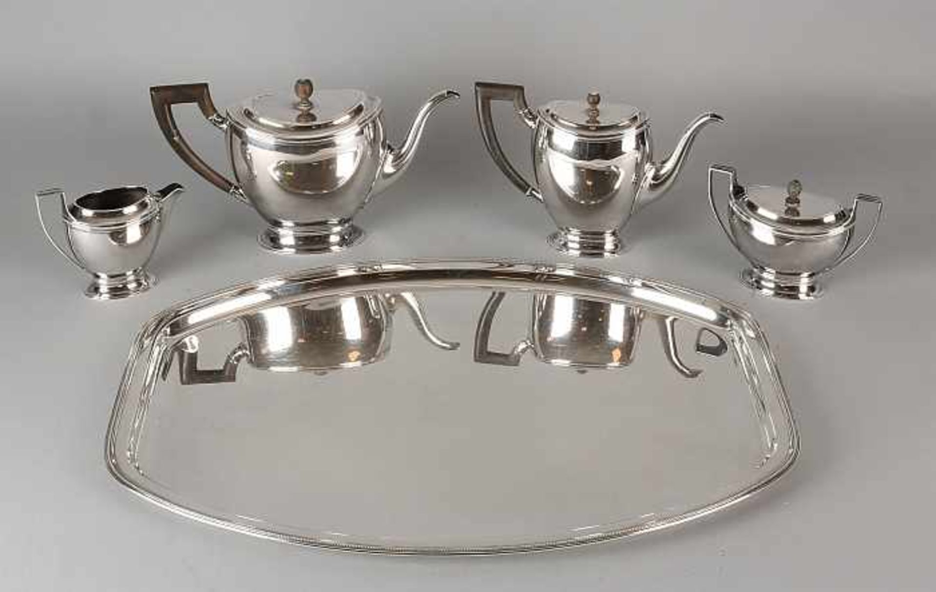 Silver coffee service, 925/000, empire style, with a coffee pot, teapot, milk jug and sugar bowl,