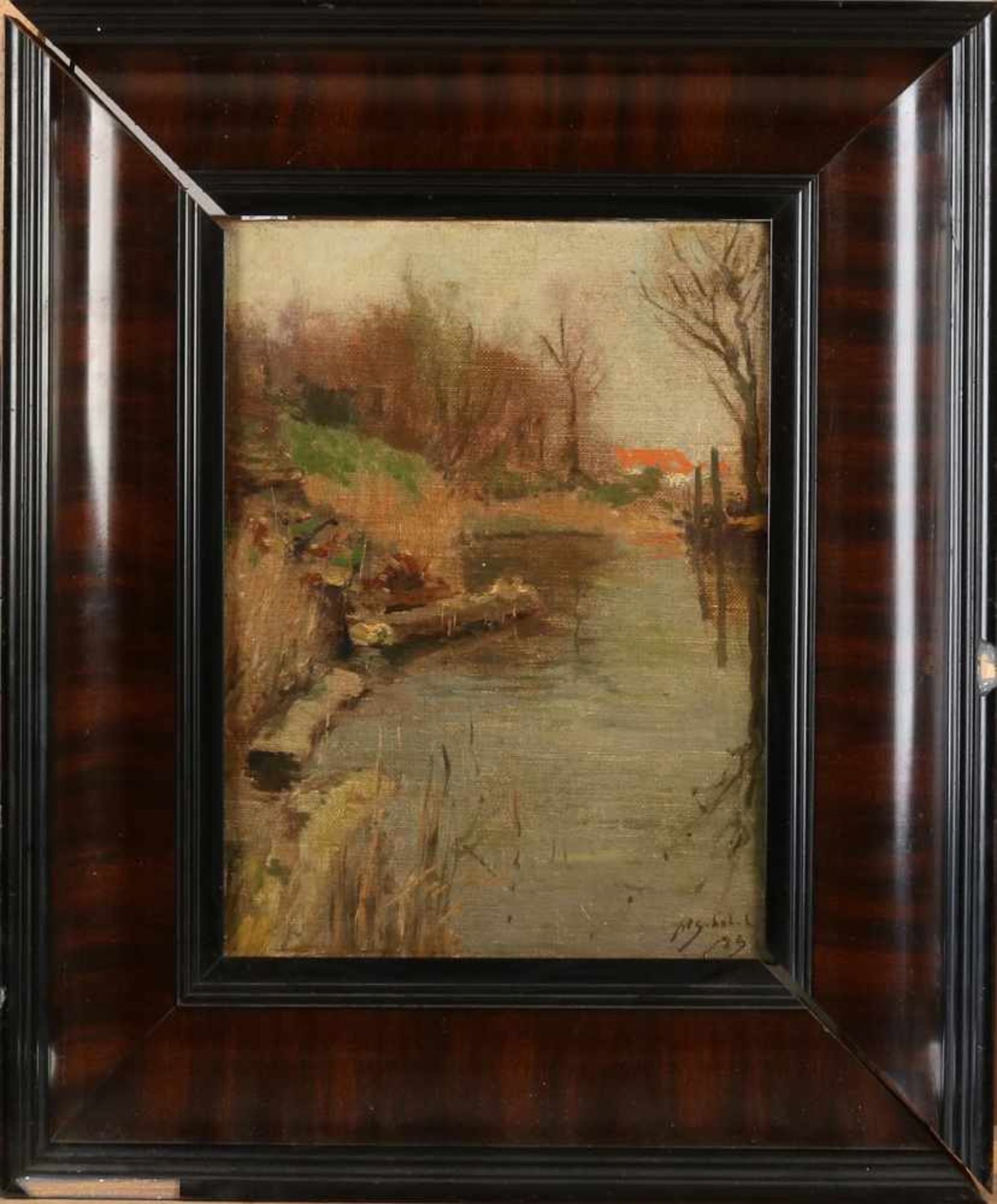 Anthonie Pieter Schotel, 1923. 1890 - 1958 Lake View with tree trunks. Oil on canvas on panel. Size: - Bild 2 aus 2