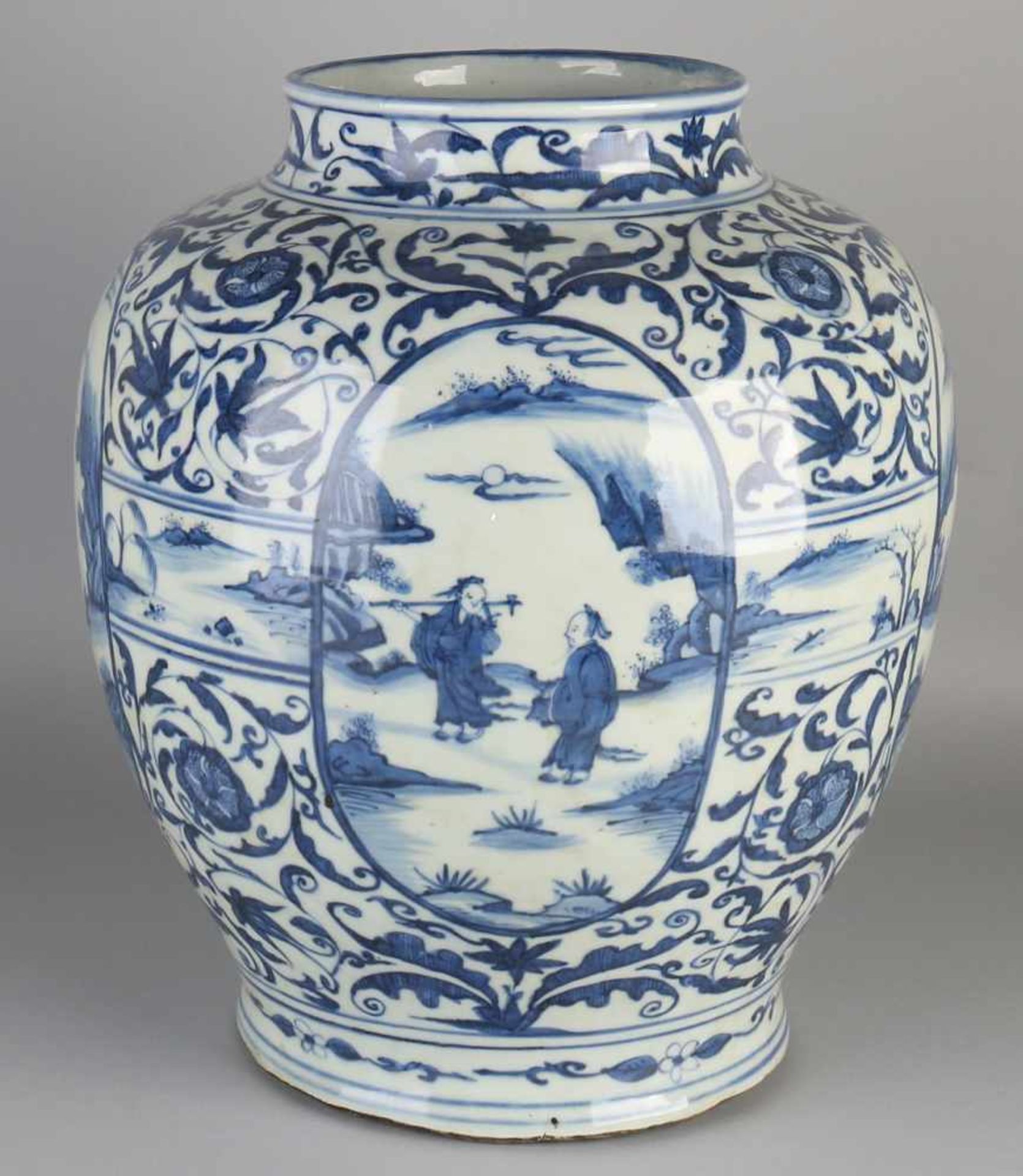 Very large Chinese porcelain vase with floral / figures in landscape / scenery decor. Dimensions: