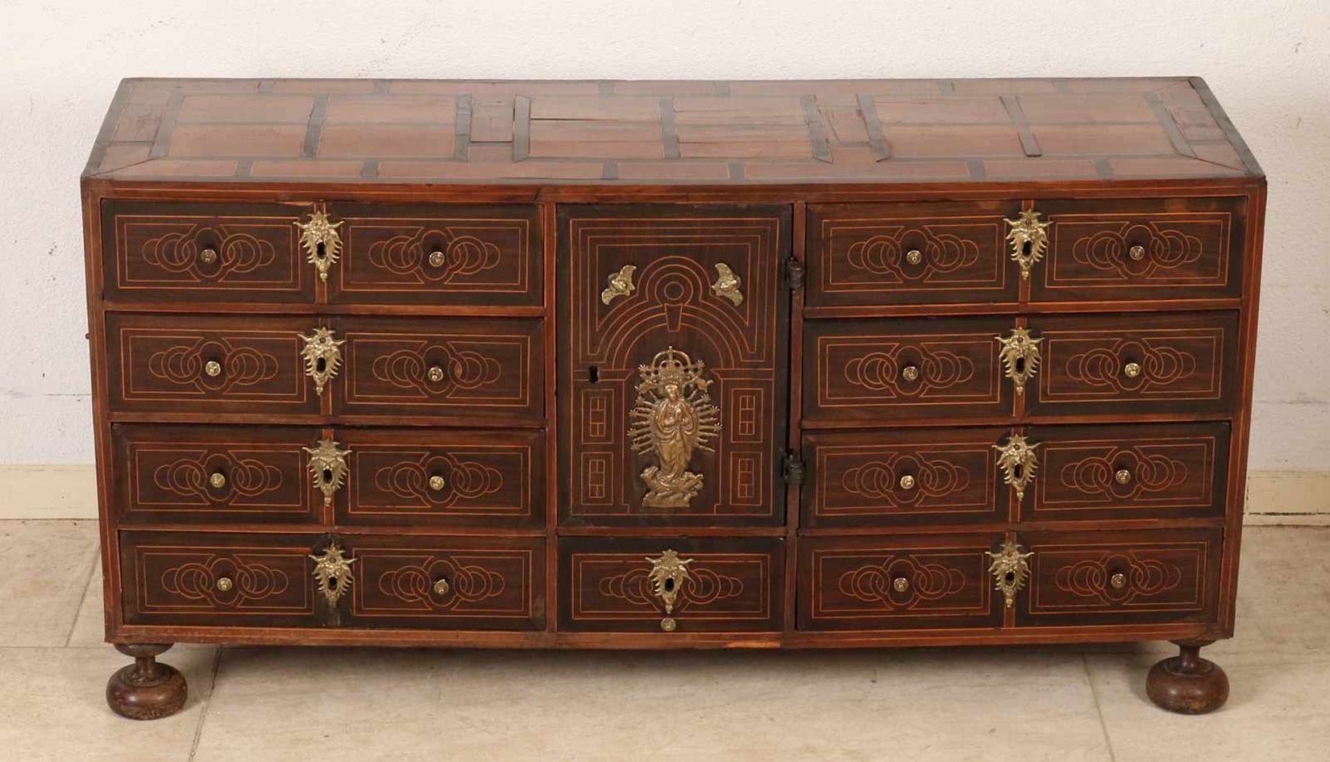 Rare Spanish / Italian? Renaissance Travel cabinet with many drawers behind the door. "Cabinet de