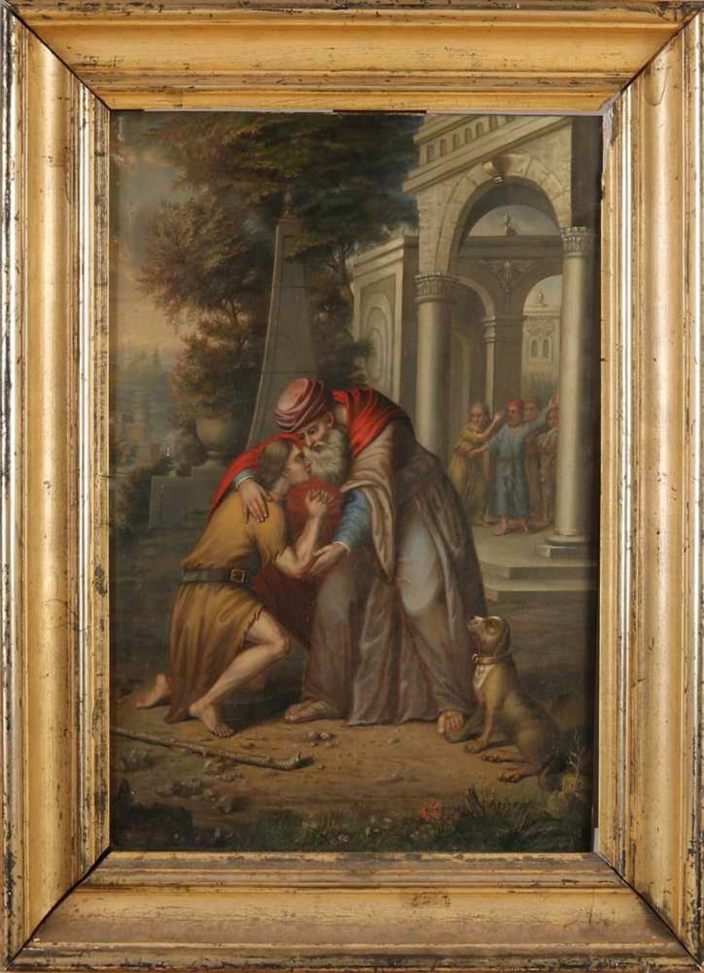 G. Hattink Fecit 1880. performance with biblical figures. Oil paint on panel. Size: 43 x H, B 30 cm.