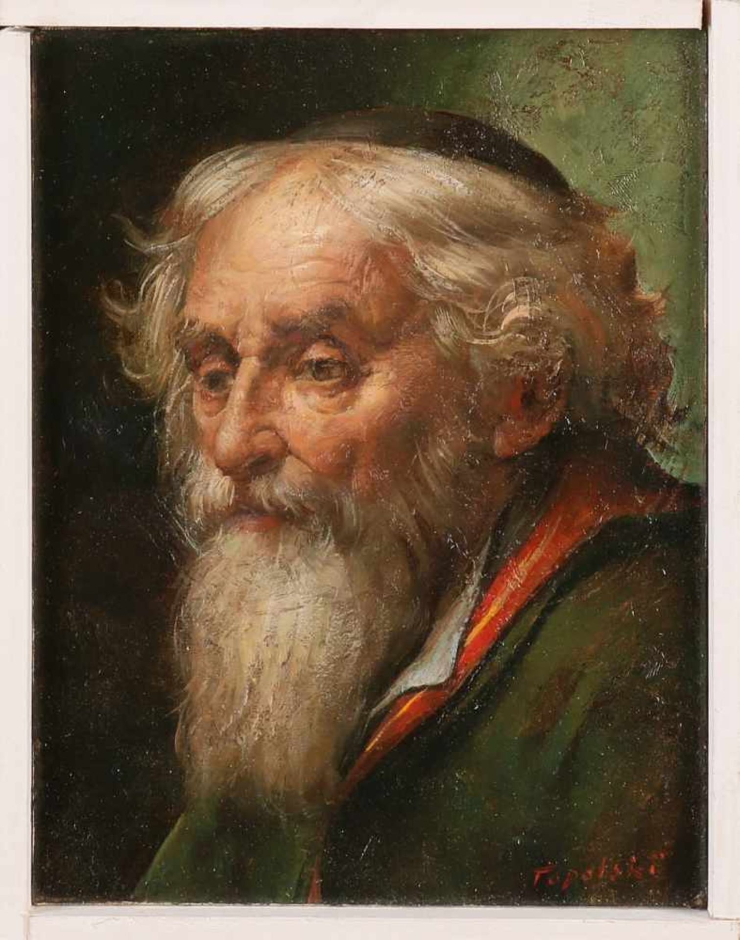 P. H. Topalski. Portrait Jewish man wearing yarmulke. Oil on linen. Size: 24 x H, B 18 cm. In good