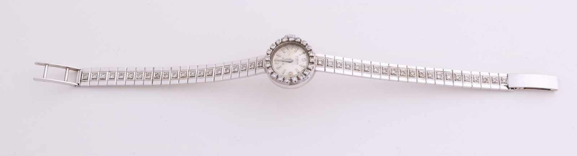 White gold watch, 750/000, with diamonds. Womens watch with a round case, ø 18 mm, provided with a - Bild 2 aus 2