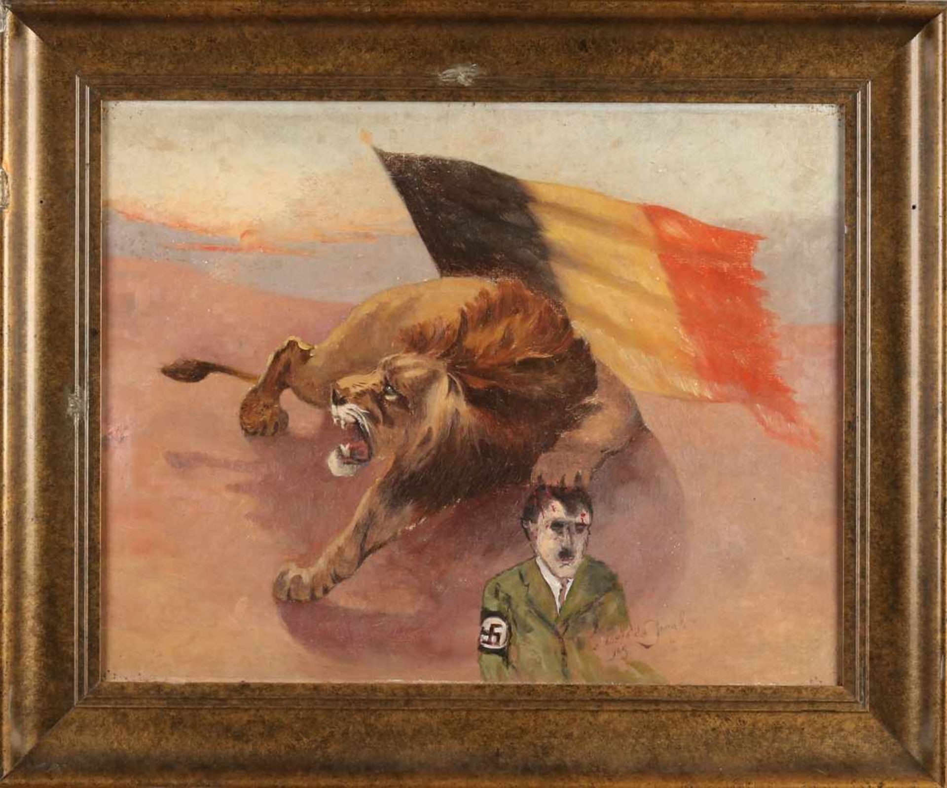 zurÃ¼ckgezogen / withdrawn---Louis de Jongh, 1945. Liberation Painting with Dutch lion and Adolf