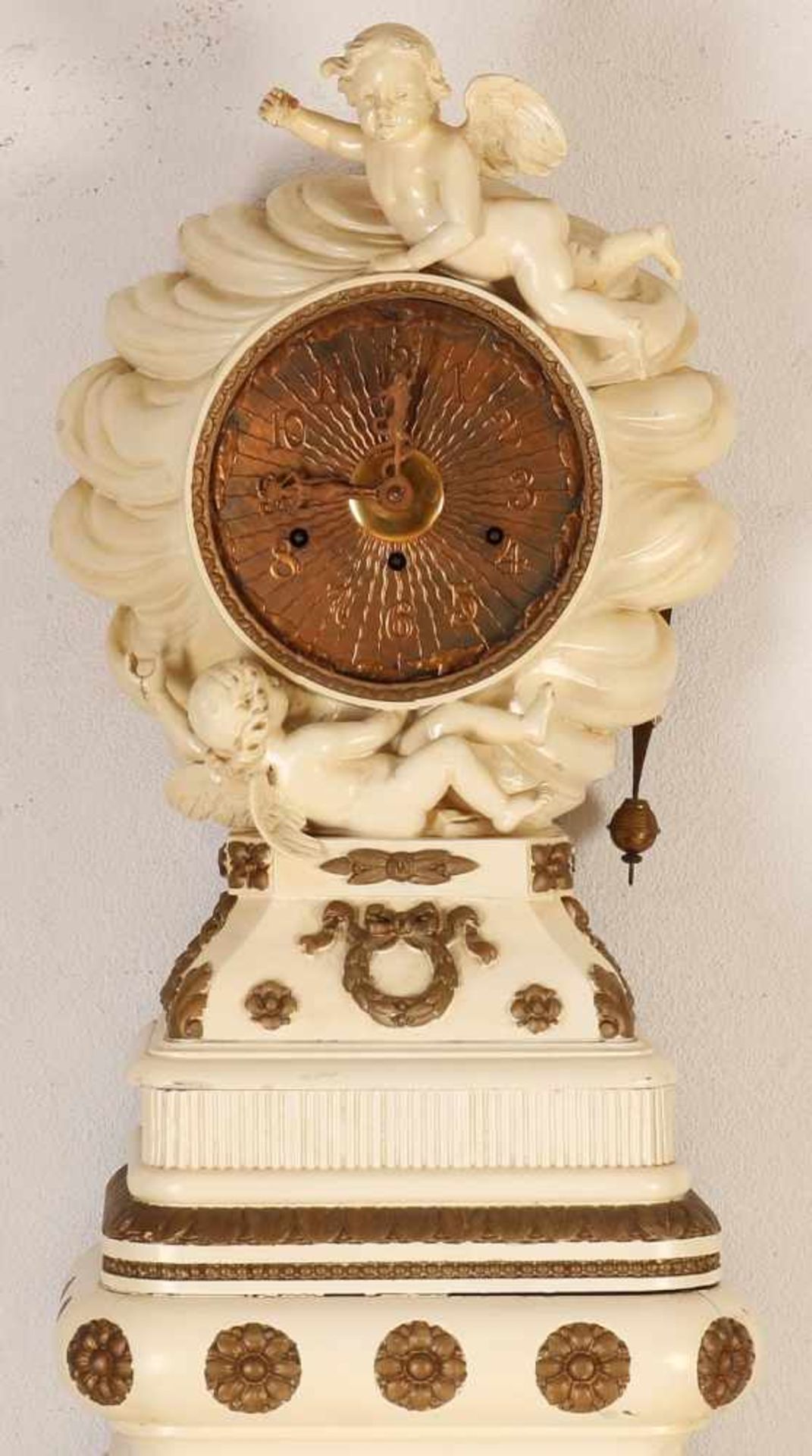 Rare unique wood inserted Lenzkirch grandfather clock with angels and original polychrome. Rare - Bild 2 aus 3