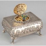 Fine silver music box, 835/000, Griesbaum, rectangular grid model decorated with decor and putti,