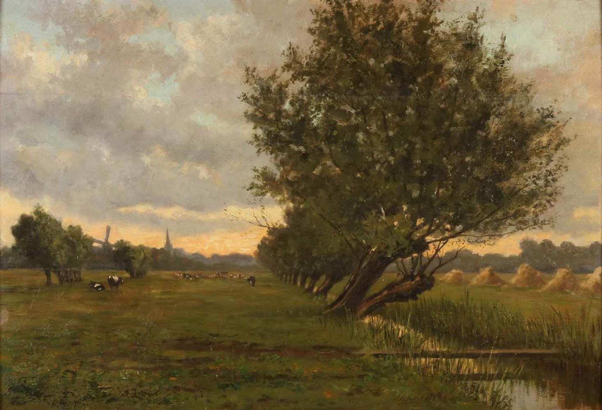 Willem Gerard Pieter van Dokkum. 1870 - 1931. Holland landscape with willows and the cows. Marouflé. - Bild 2 aus 2