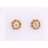 Yellow gold earrings, 585/000, with diamond. Gold solitaire earrings with a spiegelchaton set with