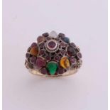 Special antique yellow gold ring, 750/000, with nine precious stones, called Navaratha ring. Ring