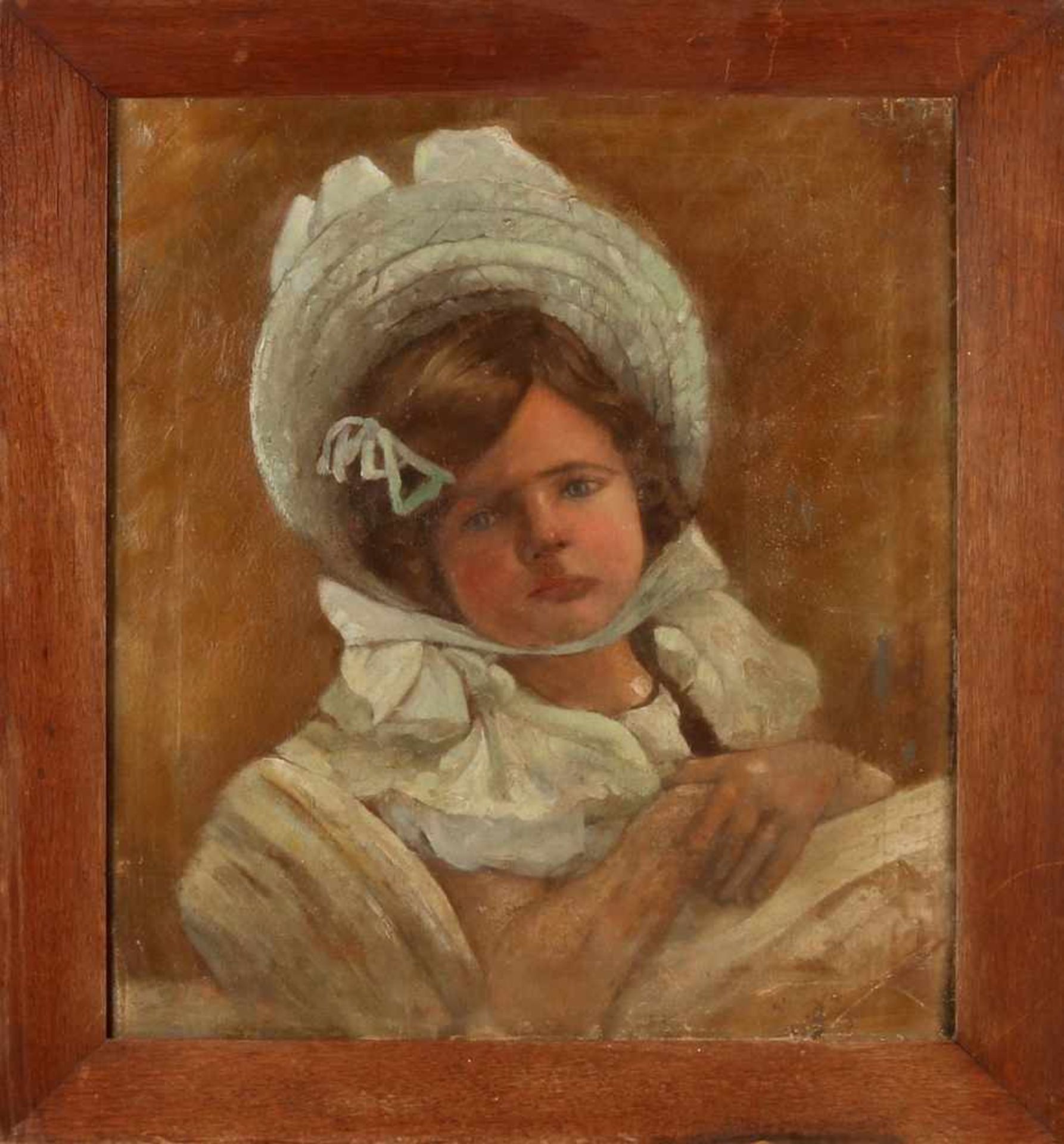 Girls portrait about 1900, unsigned oil on canvas, 60x50 cm in fair condition.