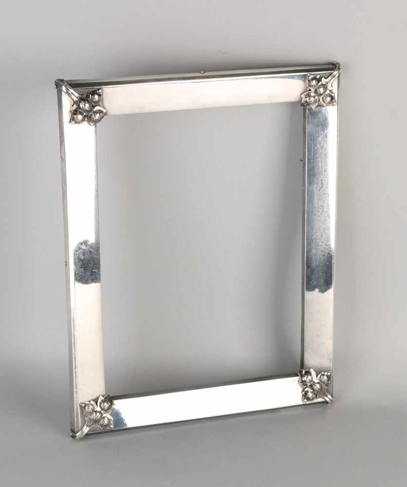 Big silver frame, 835/000, rectangular wide, 4cm, decorated with leaf decoration on the corners. The