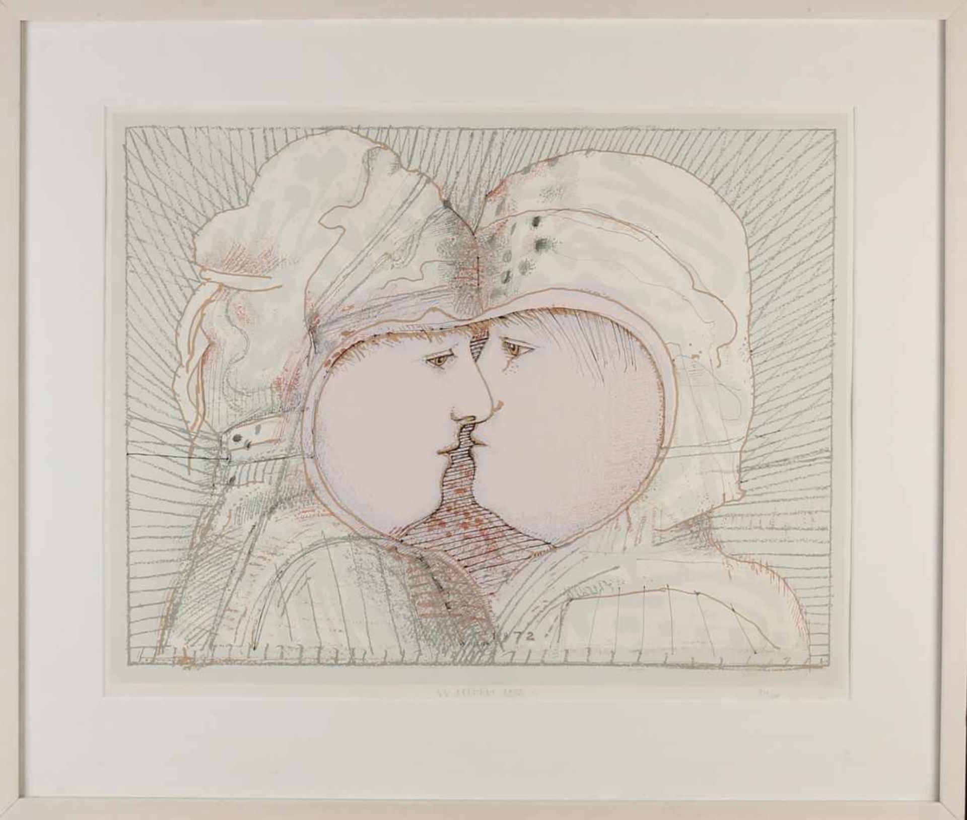 Co Westerik. 1972. 1924 - 2018 Nr. 254/300. Two people kissing. Lithograph on paper. Size: 54 x H, B - Bild 2 aus 2