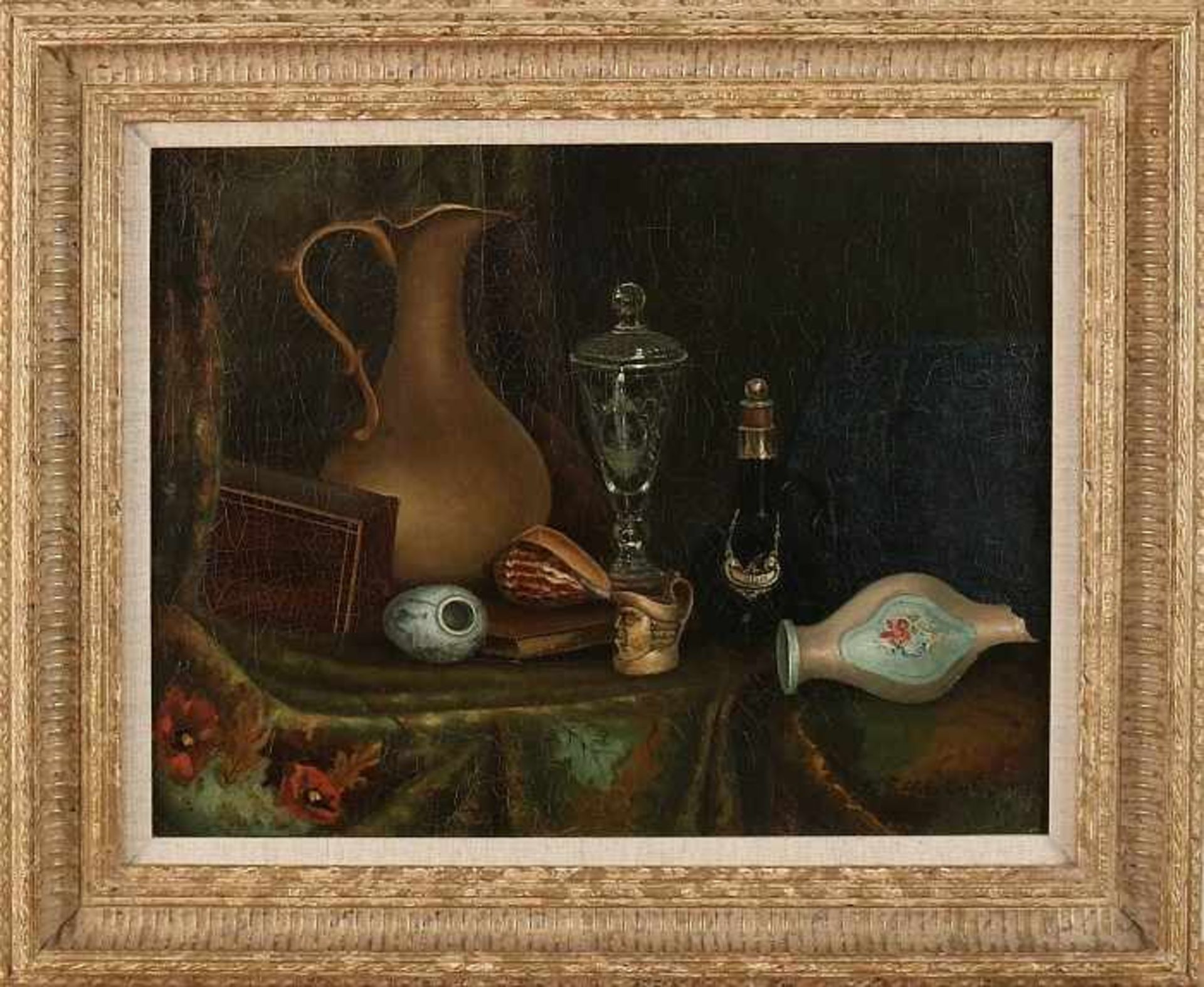 Five Piece H. de Groot Jr. 1853 - 1925. Still life with antiques. Oil on linen. Size: 36 x H, B 46