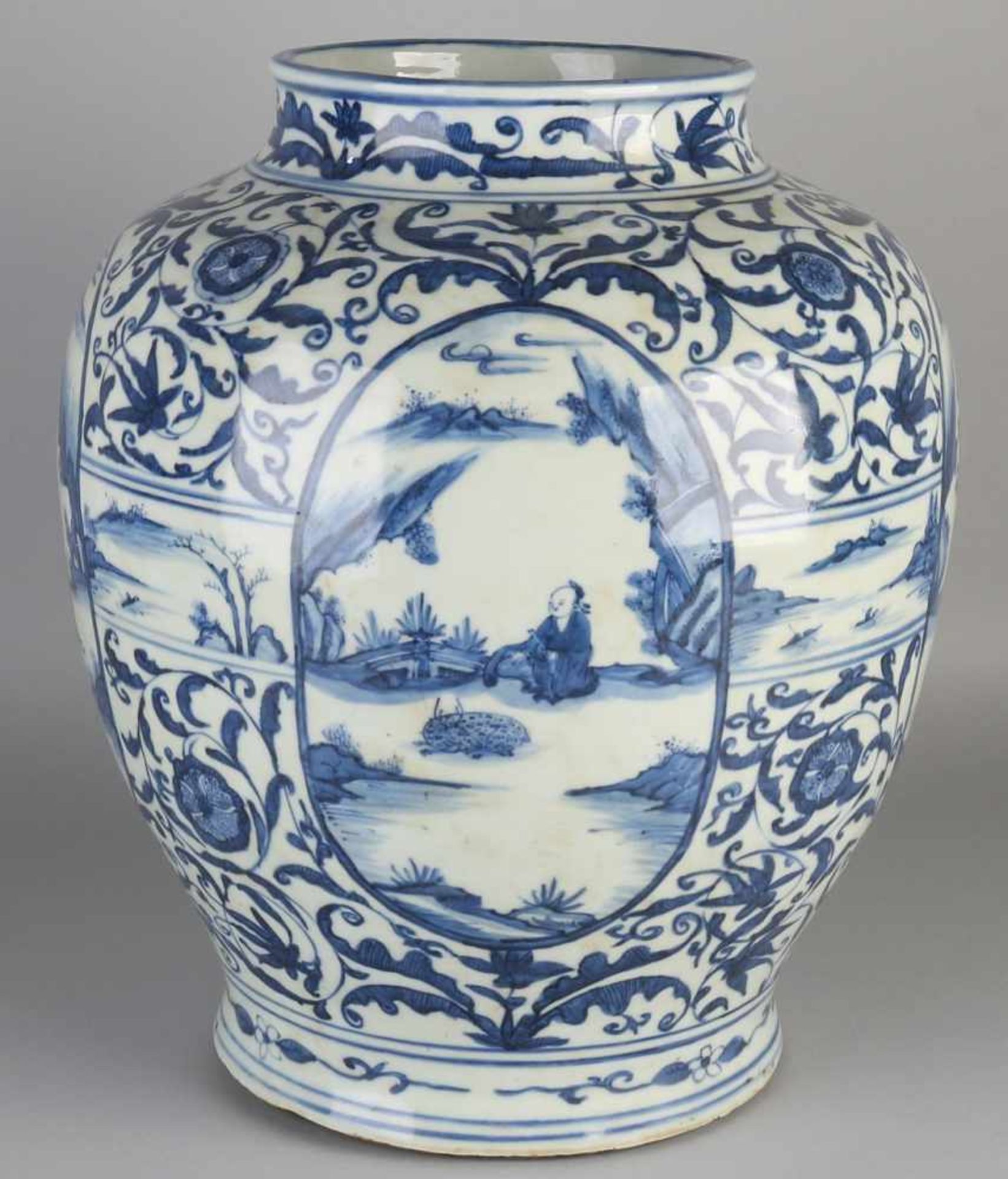 Very large Chinese porcelain vase with floral / figures in landscape / scenery decor. Dimensions: - Image 2 of 3