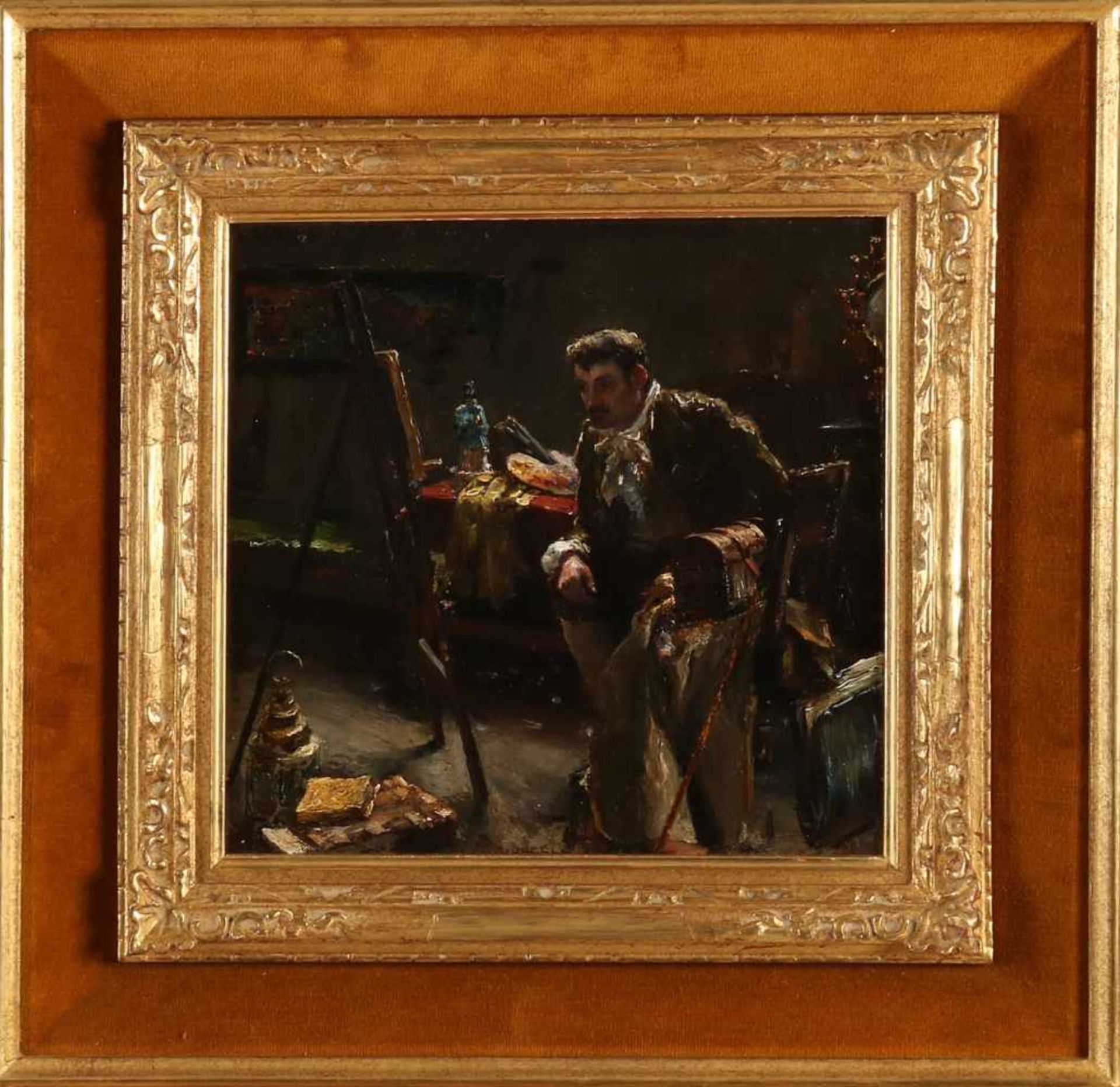 Felix Bogaerts. 1805 - 1851 Belgian School. Multi talented philosopher. Painter in his studio. Oil