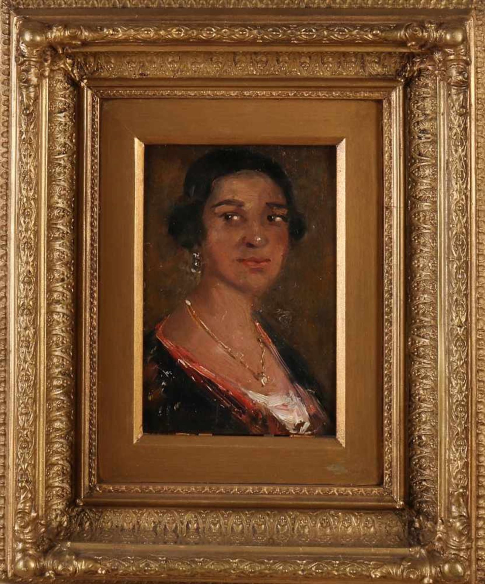 Simon Maris. 1873 - 1935. Black lady with jewelry. Oil paint on panel. Size: H 21.5 x W 15.5 cm. - Bild 2 aus 2