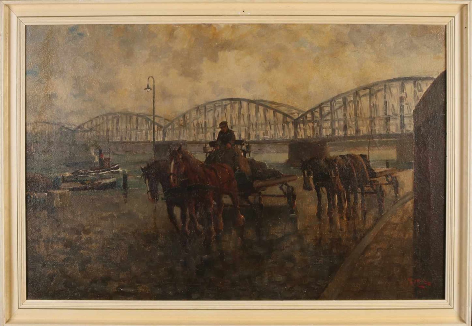 M. Ottee. 1898 - 1981. Circa 1930. Pseudonym Arnout van Gilst. Maas-Brücke bei Rotterdam. Öl auf