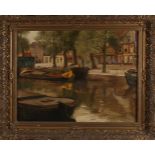 Kees Terlouw. 1890 - 1948. Stadtansicht des Amsterdamer Kanals mit Booten. Ölgemälde Leinen.