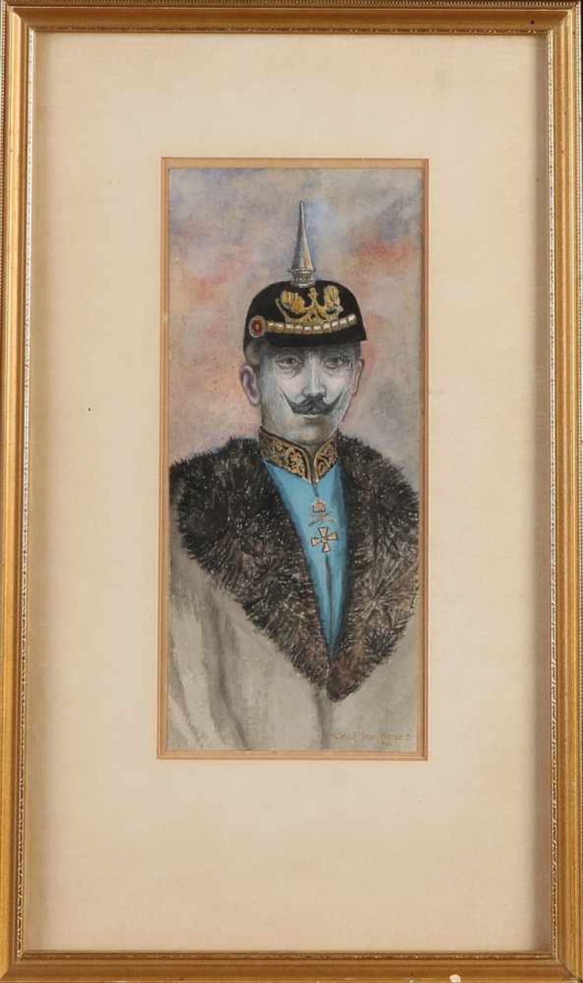 Gert von Meyen, 1910. Porträt Kaiser Wilhelm. Aquarell auf Papier. Abmessungen: H 22 x B 10 cm. In - Bild 2 aus 2